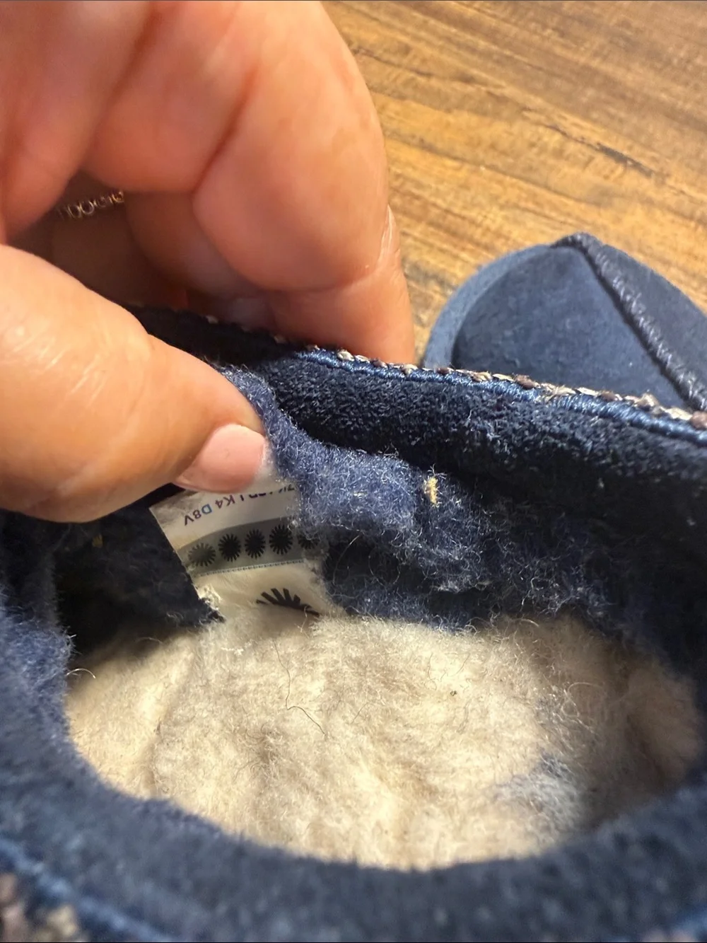 UGG Navy Blue Kids Suede Shearling Slippers
